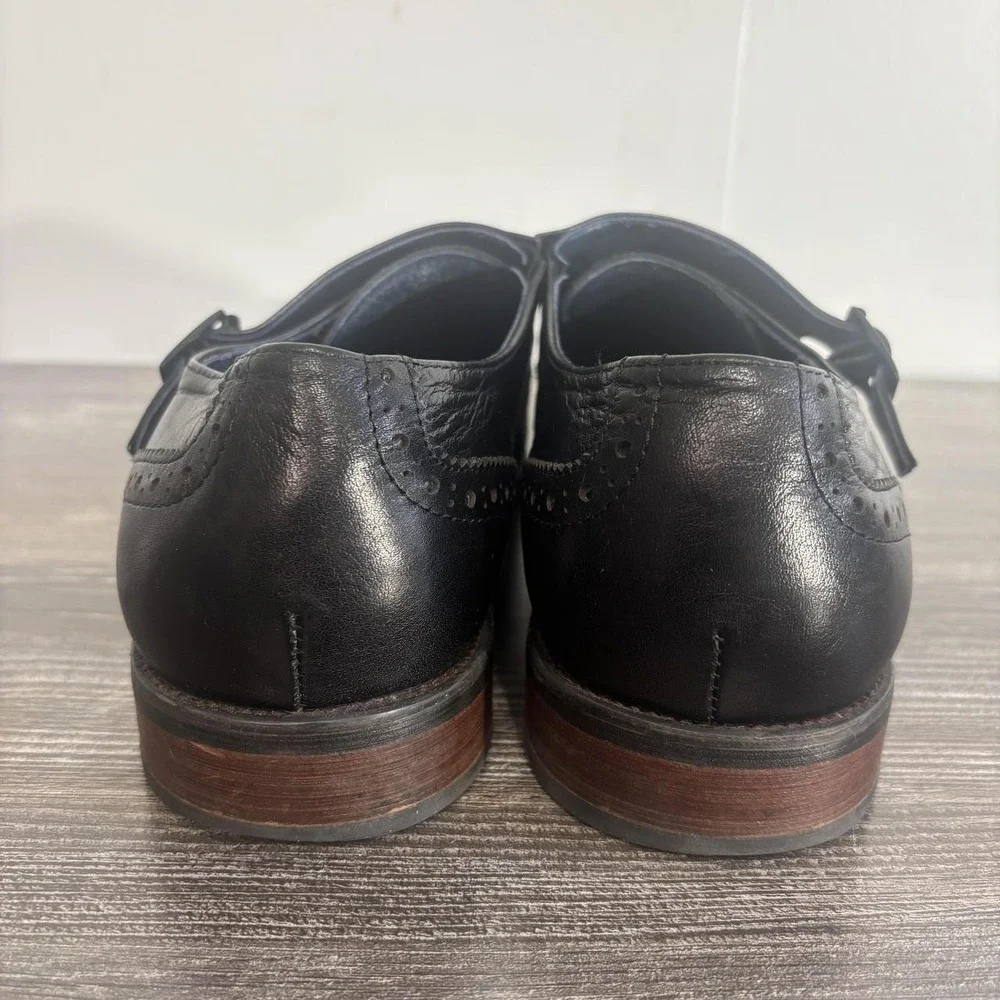 Stacy Adams Shoes Mens Size 10 Black Leather Monk Strap Wingtip Dress 25239-001